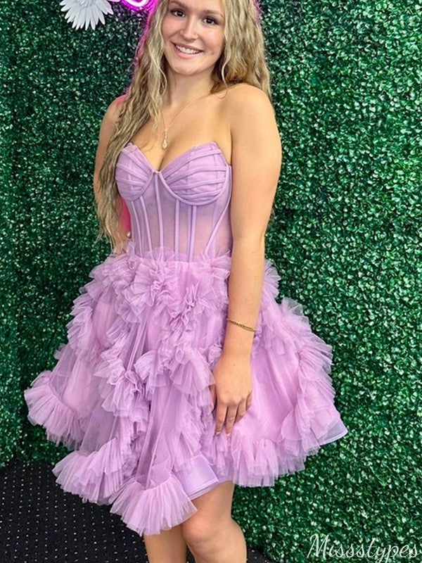 Elegant Strapless A-line Short Mini Homecoming Dress,HM465