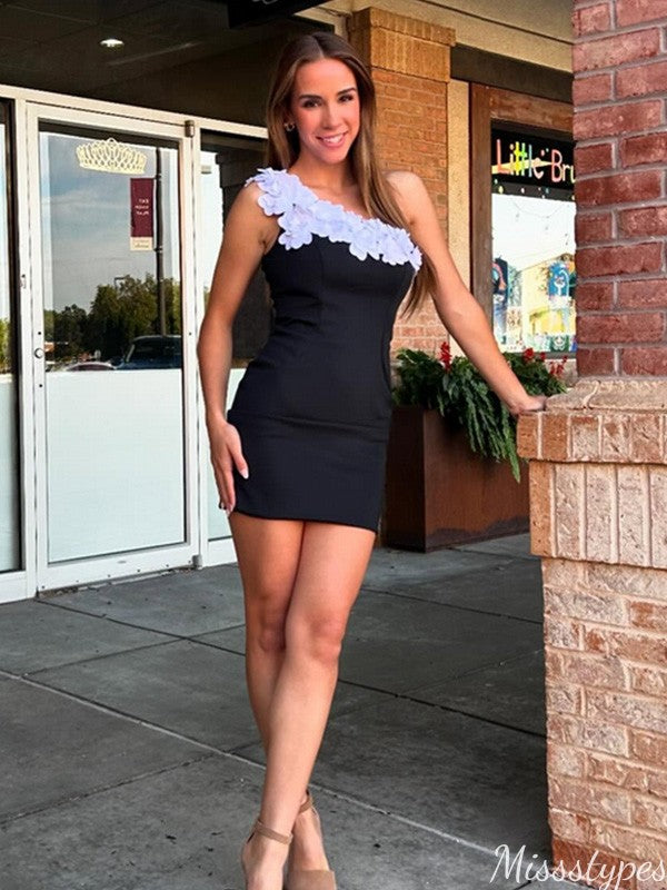 Elegant One-shoulder Sheath Short Mini Homecoming Dress,HM470