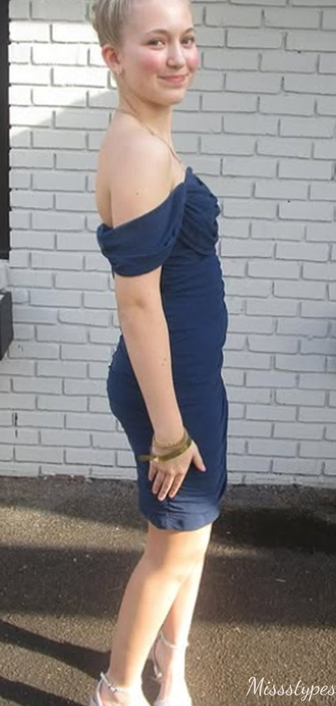 Casual Off-shoulder Sheath Short Mini Homecoming Dress,HM473
