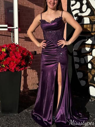 Elegant Spaghetti Strap Lace Mermaid Long Prom Dress Ideas, Evening Party Dresses,ZX1031