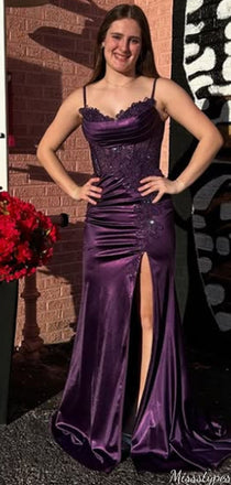 Elegant Spaghetti Strap Lace Mermaid Long Prom Dress Ideas, Evening Party Dresses,ZX1031