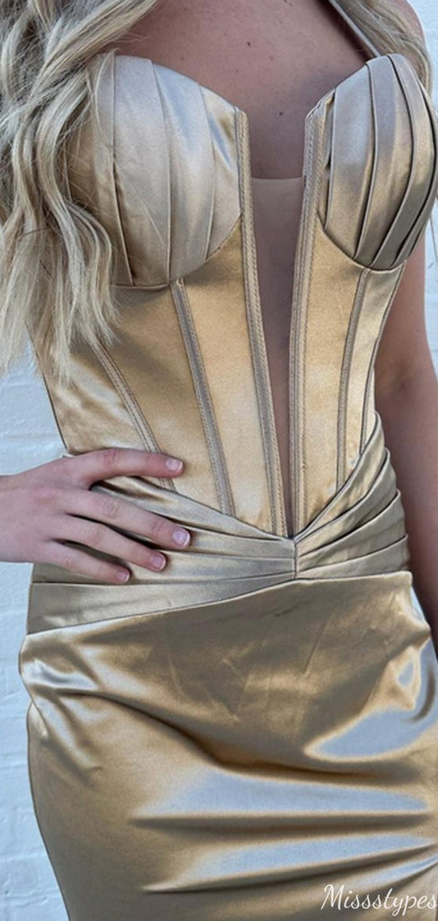 Elegant Strapless Notched Mermaid Long Prom Dress Ideas, Evening Party Dresses,ZX1033