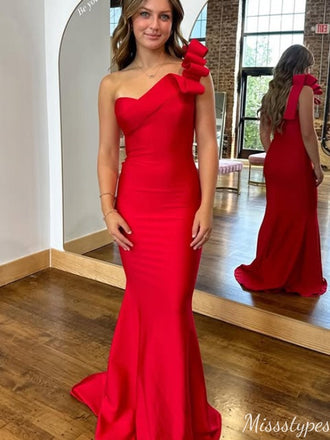 Elegant One-shoulder Mermaid Long Prom Dress Ideas, Evening Party Dresses,ZX1034