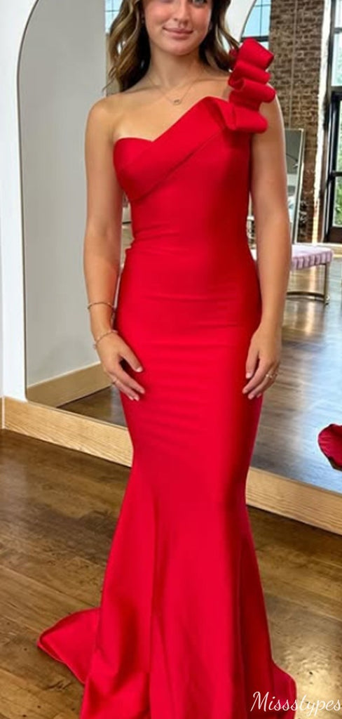 Elegant One-shoulder Mermaid Long Prom Dress Ideas, Evening Party Dresses,ZX1034