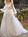 Off White Lace Elegant Backless Full Sleeve Appliqued Long A-Line Wedding Dresses HS41