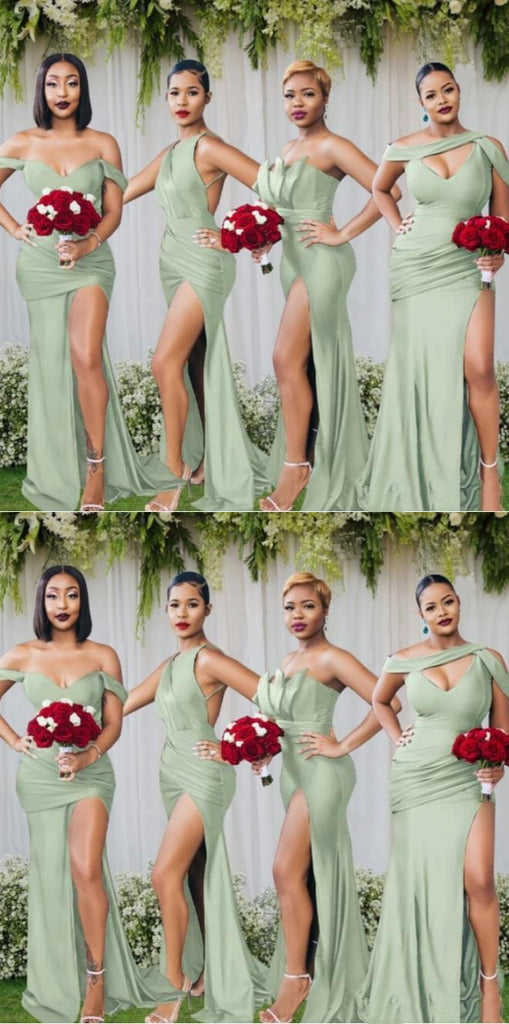 Mismatched Mint-Green Women Classy Satin Mermaid Women Floor-Length Bridesmaid Dresses Online, BL165