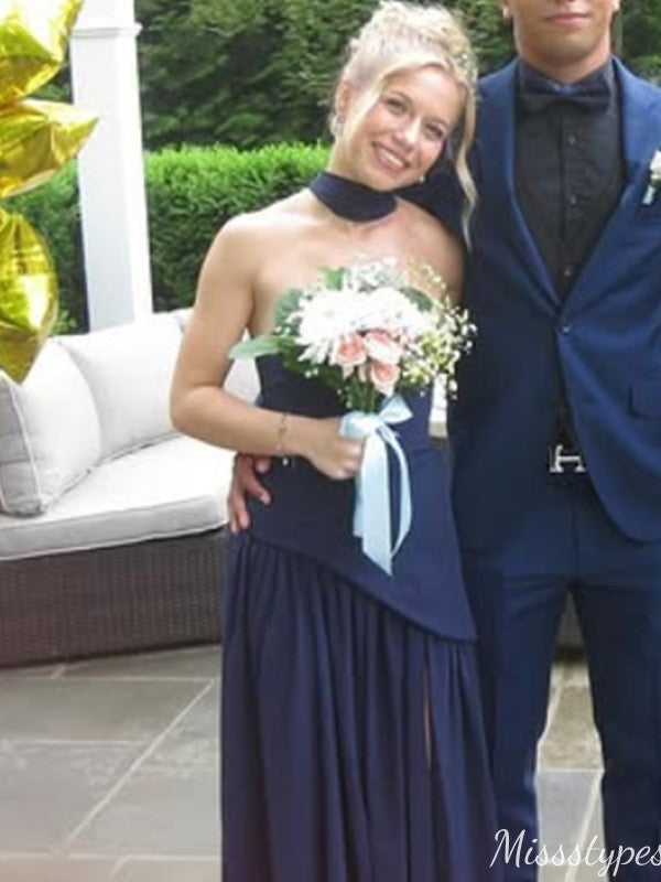 Casual Halter Strapless Mermaid Long Prom Dress Ideas, Evening Party Dresses,ZX1046