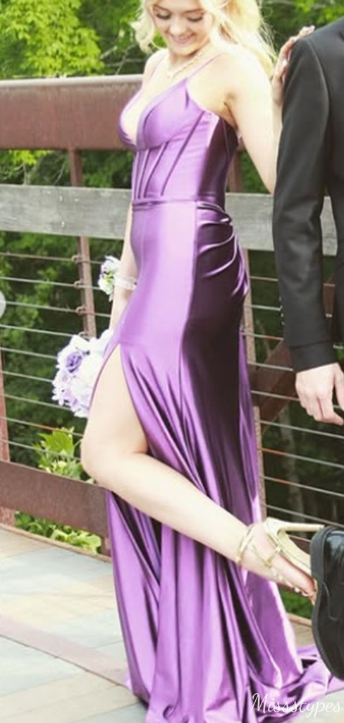 Elegant Spaghetti Strap V-neck Mermaid Long Prom Dress Ideas, Evening Party Dresses,ZX1049