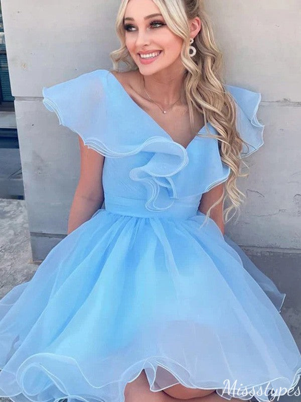 Elegant V-neck A-line Short Mini Homecoming Dress,HM477