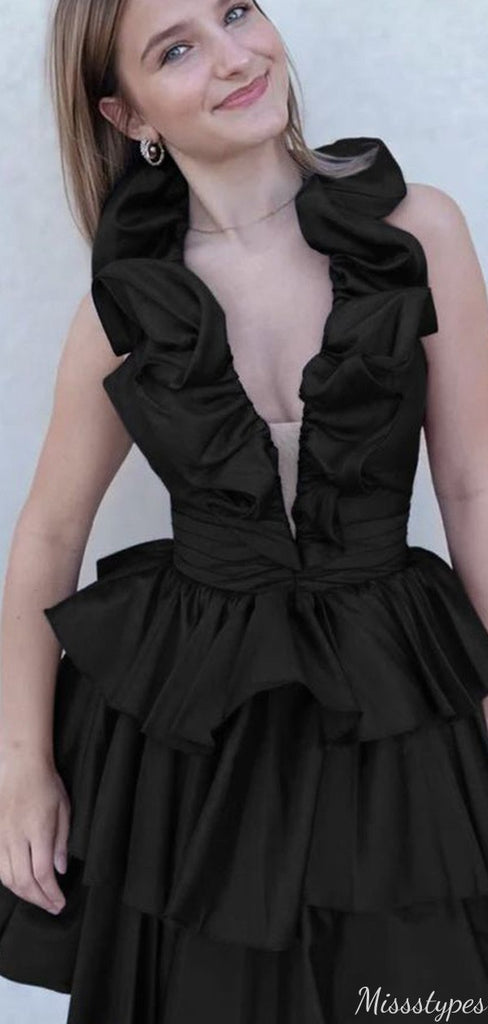 Gorgeous Deep V-neck Halter A-line Short Mini Homecoming Dress,HM480