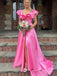 Rose Red Ruffle V-Neck Long Front Slit Satin Evening Prom Evening Dress,ZX205