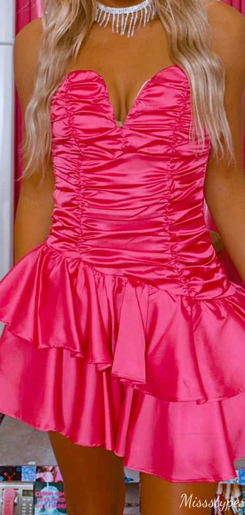 Elegant Strapless V-neck A-line Short Mini Homecoming Dress,HM484