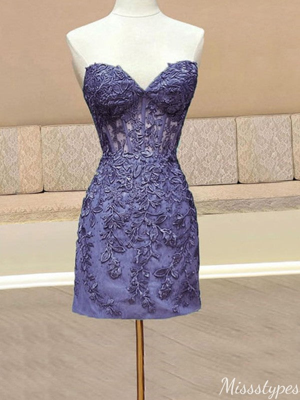 Elegant Strapless V-neck Sheath Short Mini Homecoming Dress,HM485