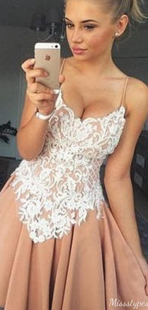 Elegant Spaghetti Strap Lace A-line Short Mini Homecoming Dress,HM488