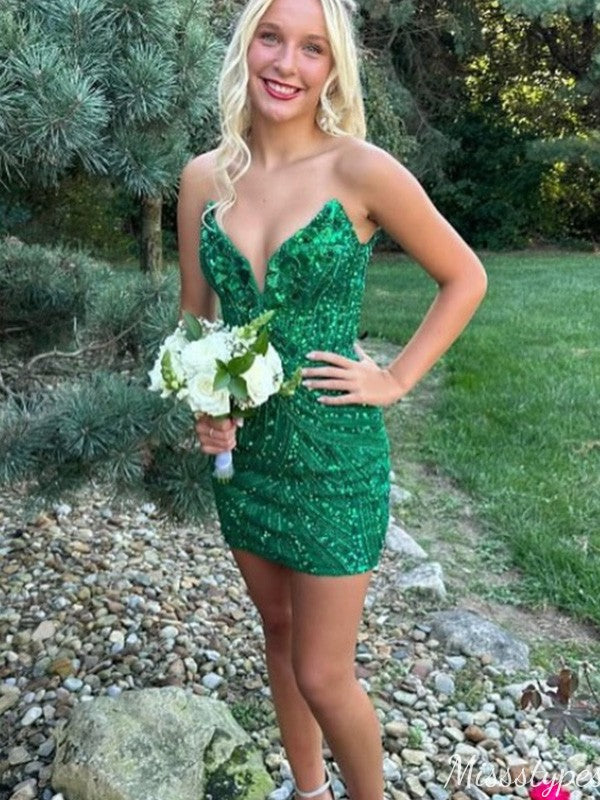 Unique Straplesss V-neck Sheath Short Mini Homecoming Dress,HM490