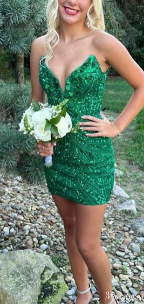 Unique Straplesss V-neck Sheath Short Mini Homecoming Dress,HM490