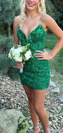 Unique Straplesss V-neck Sheath Short Mini Homecoming Dress,HM490