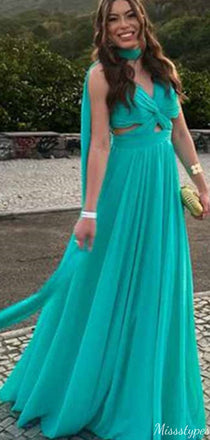 Elegant Halter V-neck A-line Long Prom Dress Ideas, Evening Party Dresses,ZX1058