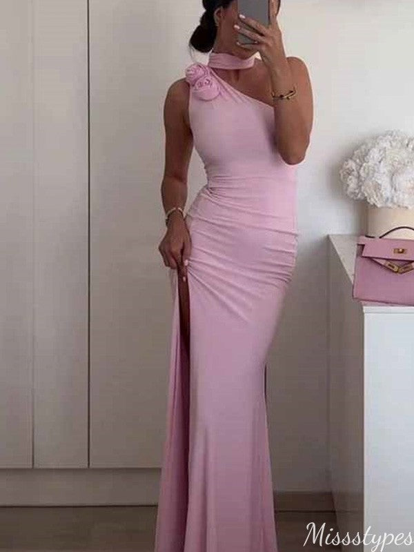 Elegant One-shoulder Mermaid Long Prom Dress Ideas, Evening Party Dresses,ZX1061