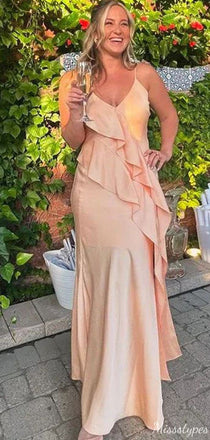 Casual Spaghetti Strap V-neck Mermaid Long Prom Dress Ideas, Evening Party Dresses,ZX1066