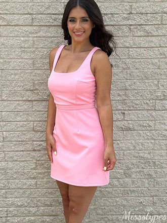 Casual Square Backless Sheath Short Mini Homecoming Dress,HM306