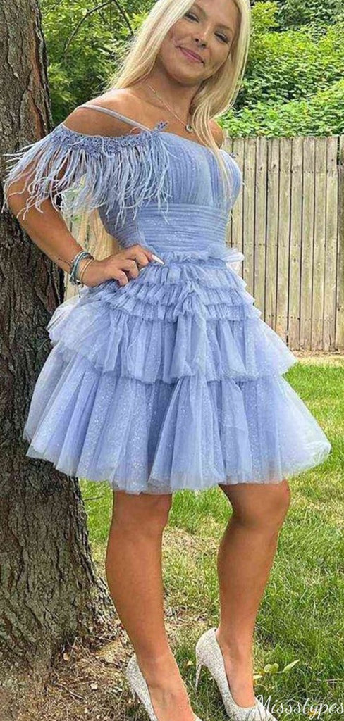 Elegant Spaghetti Strap Off-shoulder A-line Short Mini Homecoming Dress,HM492