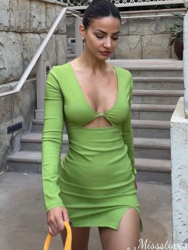 Sexy Long Sleeves V-neck Sheath Short Mini Homecoming Dress,HM495