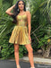 Sexy Gold Spaghetti Strap A-line Short Mini Homecoming Dress,HM496