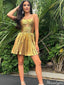 Sexy Gold Spaghetti Strap A-line Short Mini Homecoming Dress,HM496