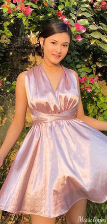 Casual Halter V-neck A-line Short Mini Homecoming Dress,HM498