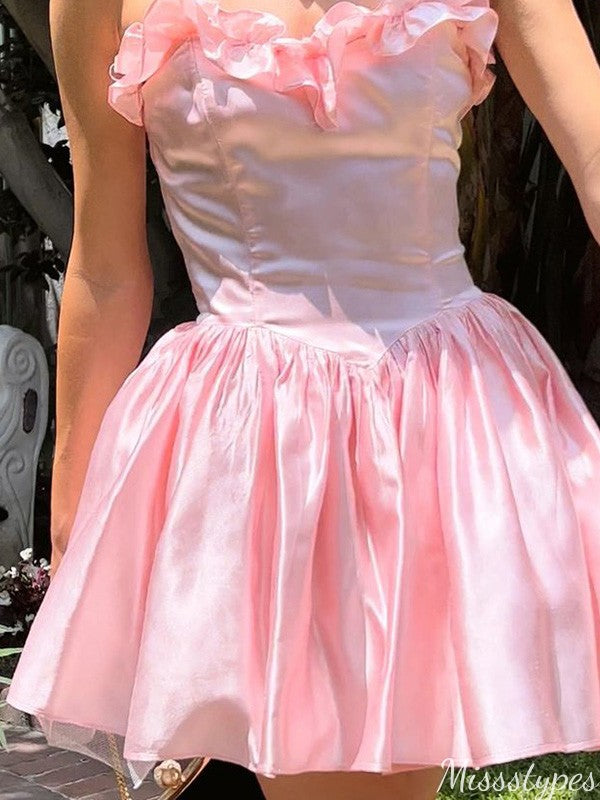 Elegant Strapless Sweetheart A-line Short Mini Homecoming Dress,HM499