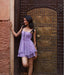 Elegant Purple Spaghetti Strap Ruffle Women Mini Party Homecoming Dresses,HM271