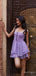 Elegant Purple Spaghetti Strap Ruffle Women Mini Party Homecoming Dresses,HM271