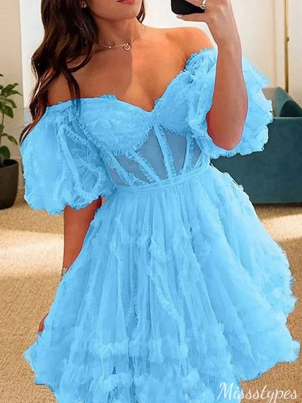 Gorgeous Off-shoulder A-line Short Mini Homecoming Dress,HM500