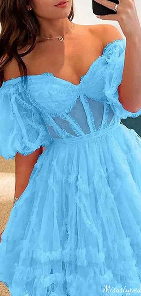 Gorgeous Off-shoulder A-line Short Mini Homecoming Dress,HM500