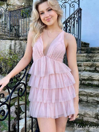 Elegant Halter V-neck A-line Short Mini Homecoming Dress,HM501