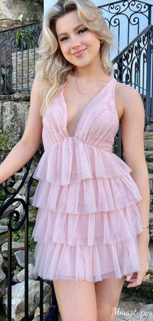 Elegant Halter V-neck A-line Short Mini Homecoming Dress,HM501
