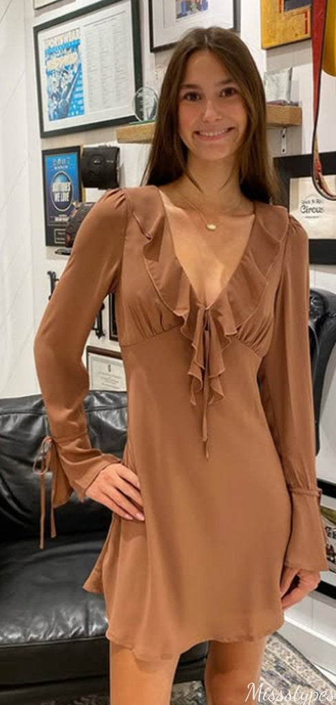 Casual Long Sleeves A-line Short Mini Homecoming Dress,HM507