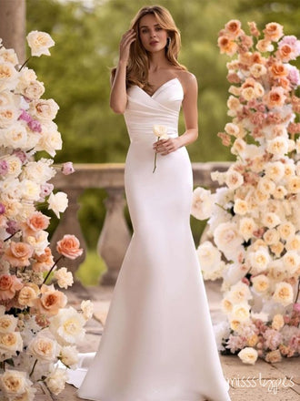 Simple Sweetheart Off-White Pleat Strapless Floor-Length Mermaid Wedding Dresses HS31