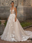 Beautiful Spaghetti Strap V-Neck Appliqued Long A-Line Wedding Dresses HS50