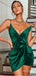 Sexy Emerald V-Neck Pleat Sweetheart Spaghetti Strap Women Mini Party Homecoming Dresses,HM262