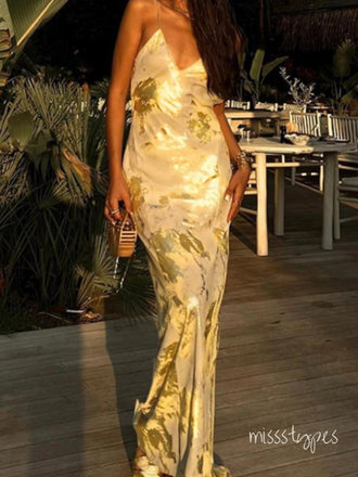 Elegant Gold Sweetheart Spaghetti Strap V-Neck Appliqued Mermaid Long Prom Evening Dress,ZX341