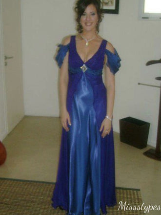 Gorgeous V-neck Off-shoulder A-line Long Prom Dress Ideas, Evening Party Dresses,ZX1087