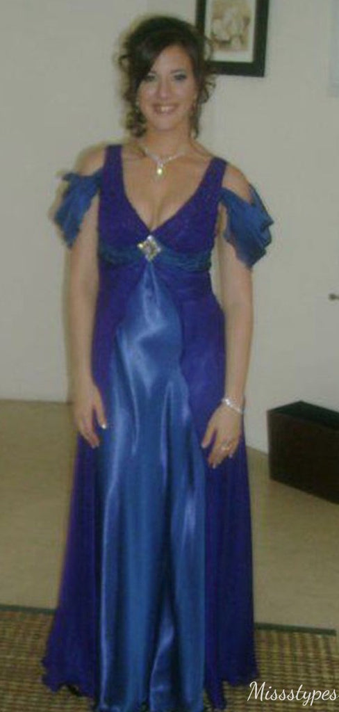Gorgeous V-neck Off-shoulder A-line Long Prom Dress Ideas, Evening Party Dresses,ZX1087