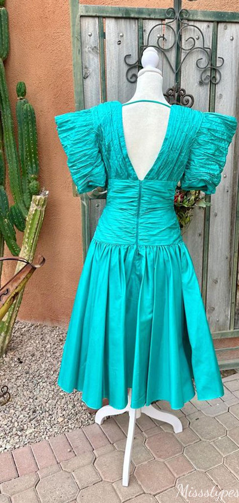 Elegant V-neck Short Sleeves A-line Long Prom Dress Ideas, Evening Party Dresses,ZX1091