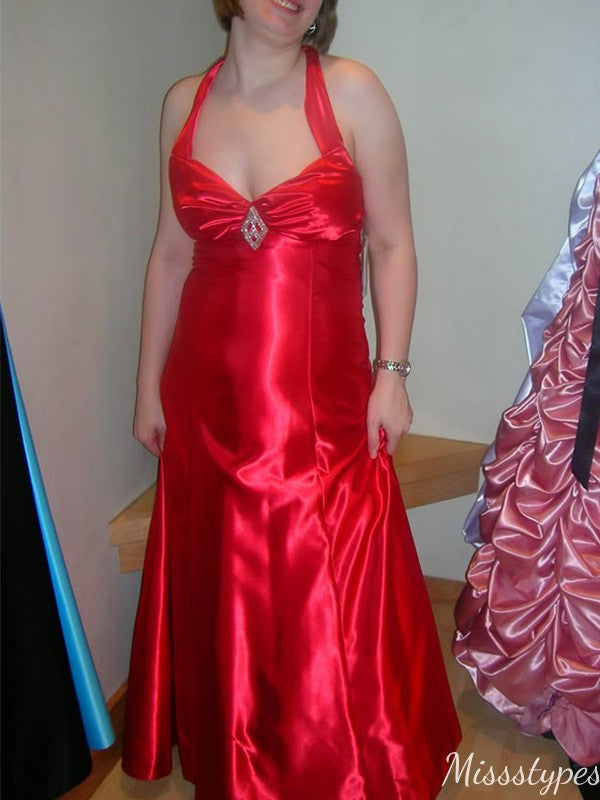 Elegant Halter V-neck A-line Long Prom Dress Ideas, Evening Party Dresses,ZX1094