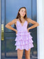 Casual Spaghetti Strap V-neck A-line Mini Homecoming Dress,HM311