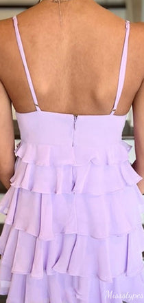 Casual Spaghetti Strap V-neck A-line Mini Homecoming Dress,HM311