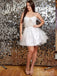 Cute White A-Line Spaghetti Strap Empire Mini New Arrival Homecoming Dresses,HM147