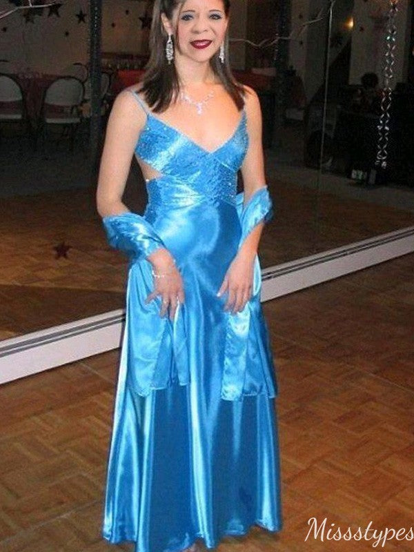 Elegant Spaghetti Strap V-neck A-line Long Prom Dress Ideas, Evening Party Dresses,ZX1110